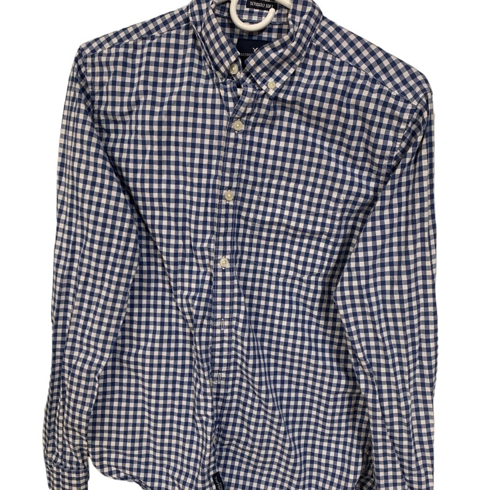 Boys Blue and white Checkered Flannel American Eagle Long-Sleeve